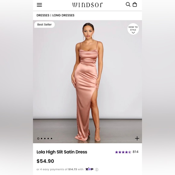 Windsor Courteney Cowl Neck Mermaid Satin Formal Dress in Rose Gold | Size: XS | Rhinestone/Satin Fabric